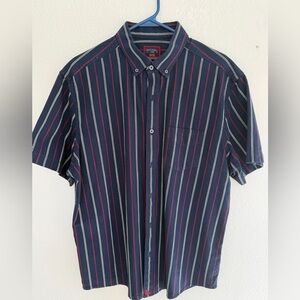 UNTUCKit Raiano Navy Stripe Short Sleeve Button Down Shirt Mens Large Cotton